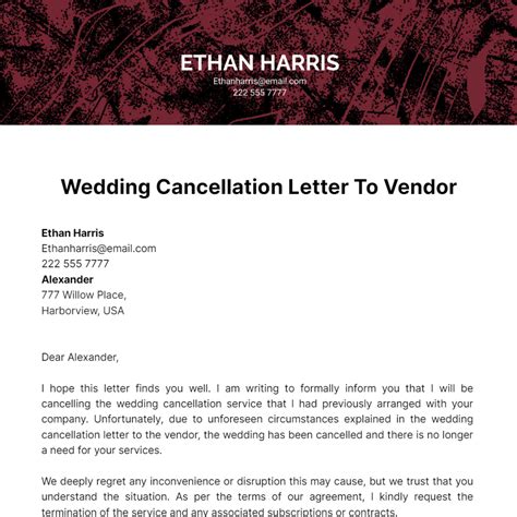 Wedding Cancellation Templates