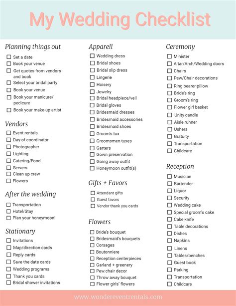 Wedding Checklist Organization