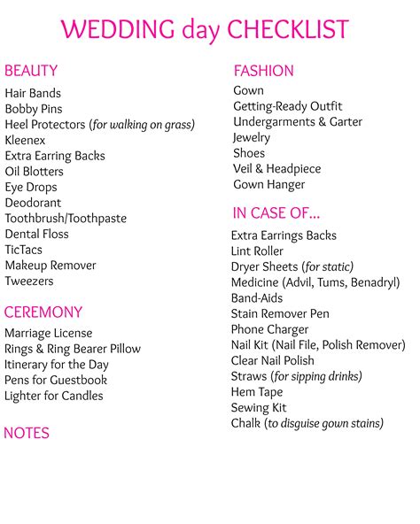 Wedding Day Checklist