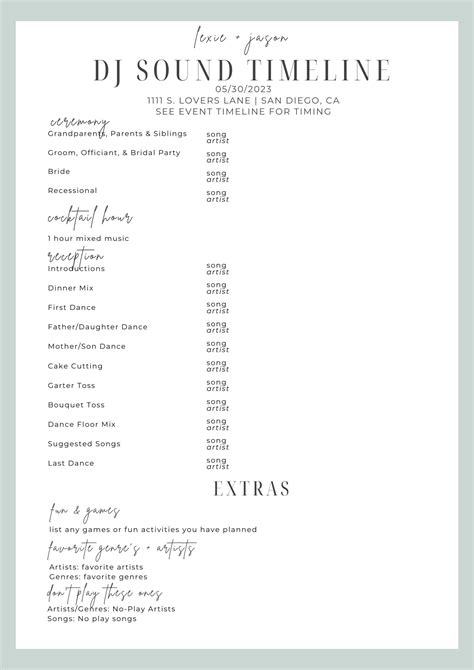 Wedding Dj Timeline Template Samples