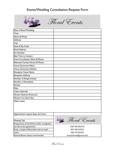 Wedding Flower Consultation Form Template Example