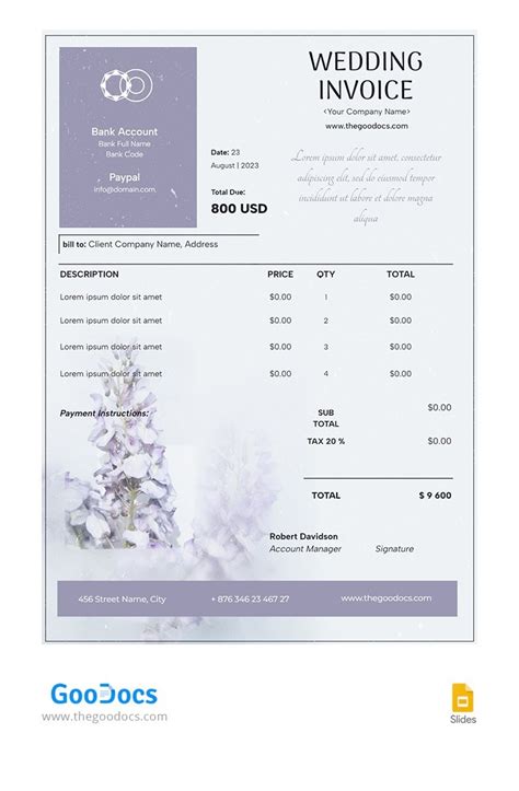 Wedding flower invoice template