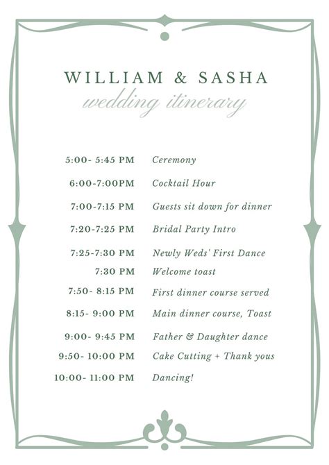 Wedding Itinerary Template Coordination