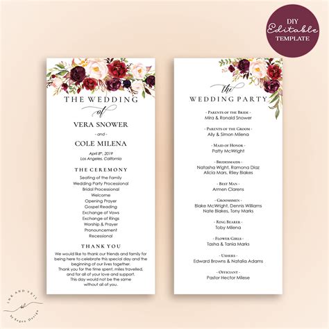 Wedding Program Templates Word