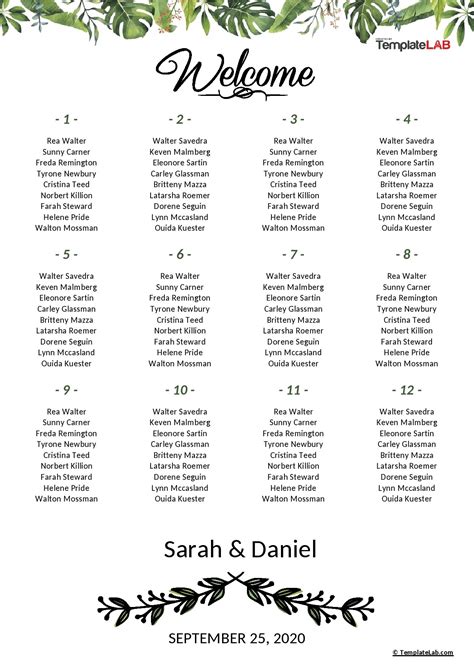 Wedding Seating Chart Templates Word