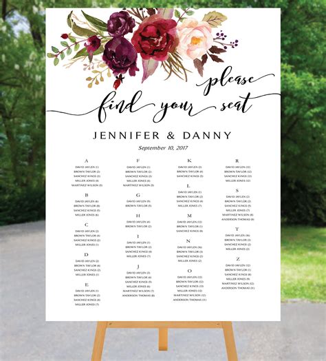 Wedding Table Seating Chart Printable Template