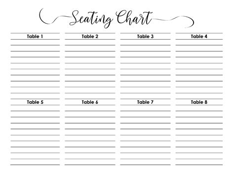 Wedding Table Seating Chart Printable Templates