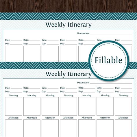 Weekly trip itinerary template