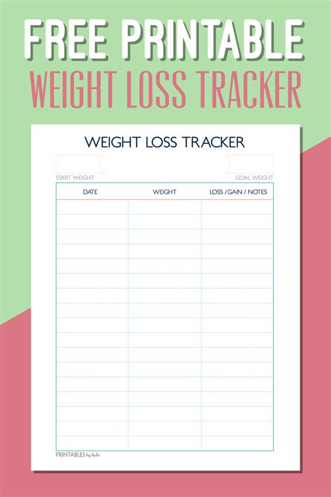 Weight Loss Printable Chart Tracker Challenges