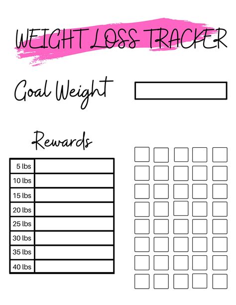 Weight Loss Printable Chart Tracker Motivation