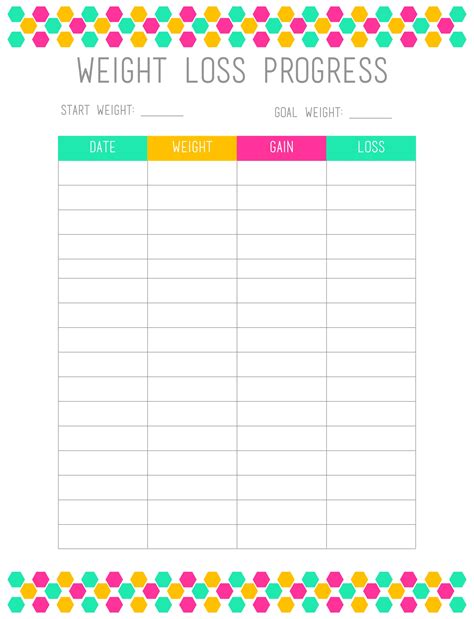 Weight Loss Printable Chart Tracker Sample