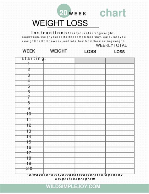 Weight Loss Printable Chart Tracker Template