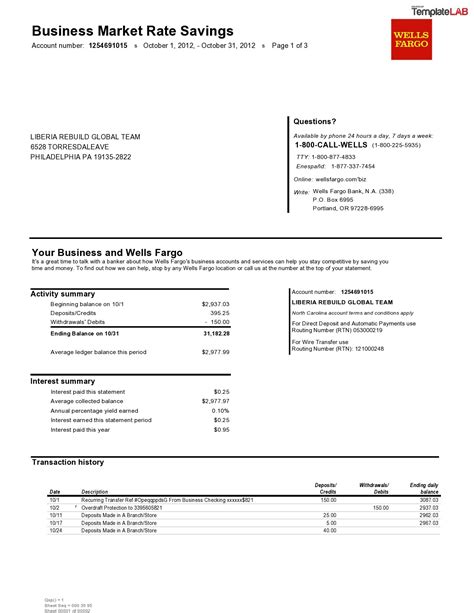 Wells Fargo Bank Statement Template Image 4