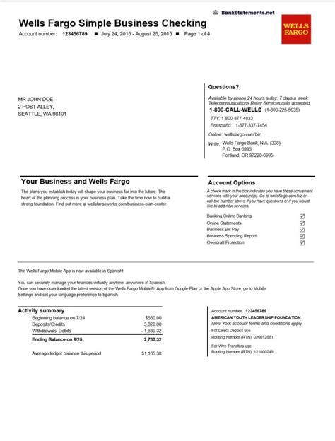 Wells Fargo Bank Statement Template Image 5