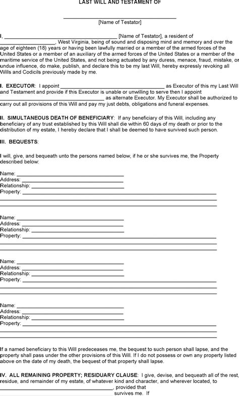 Description of West Virginia Testament Template 3