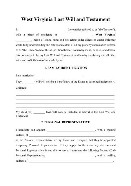 Description of West Virginia Will and Testament Template 10