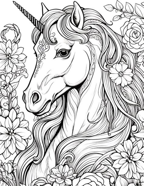 Whimsical unicorn coloring page