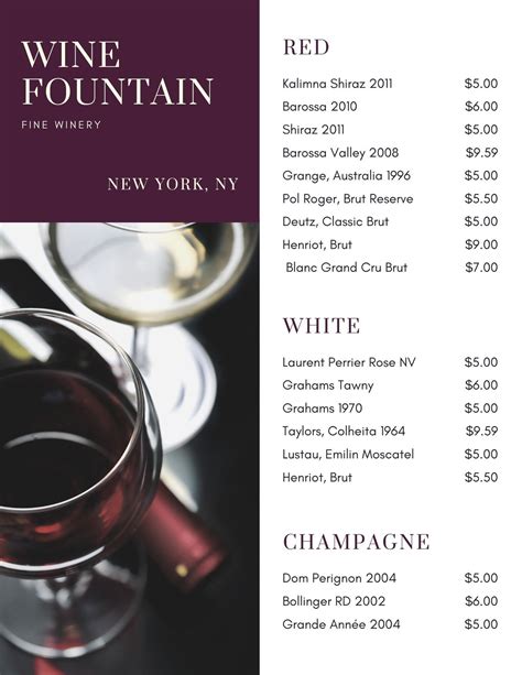 Description of Wine Menu Design