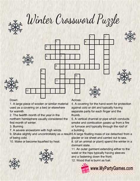 Winter Crossword Puzzle Examples