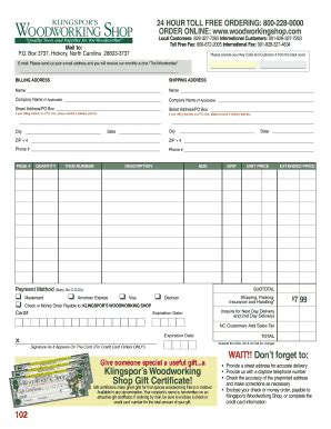 Woodworking Order Form Example