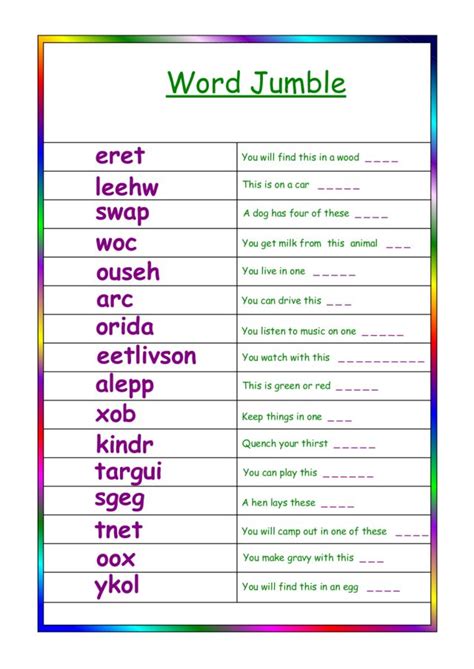 Word Jumble Worksheets