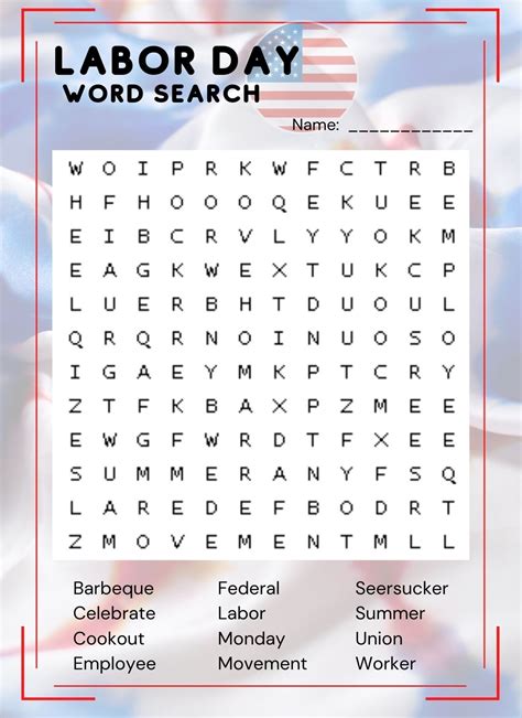 Word Search Games for Labor Day