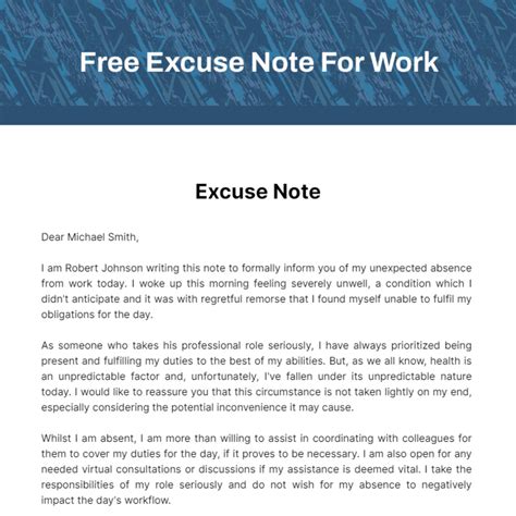 Work excuse template