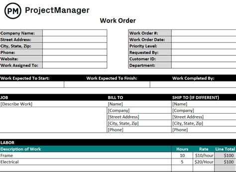 Work order template benefits example