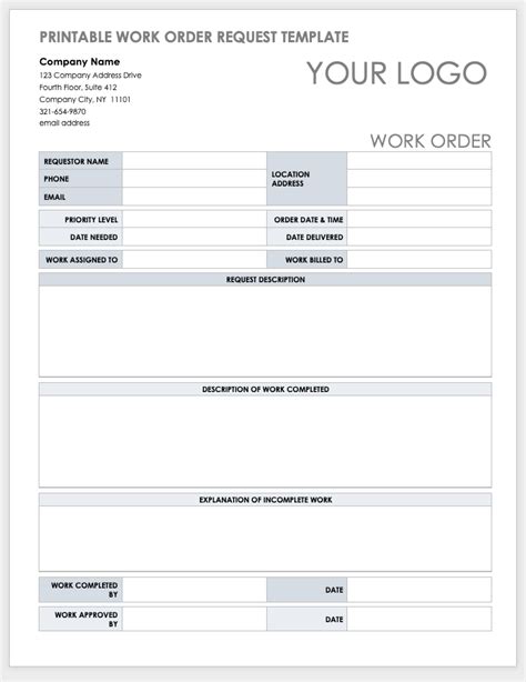 Work order template design example