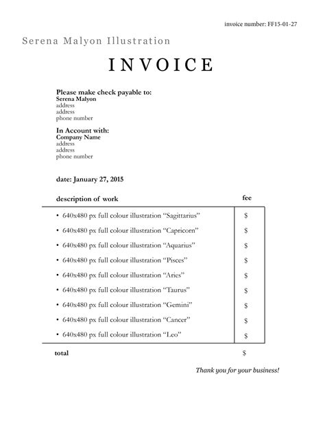 Writer Invoice Example