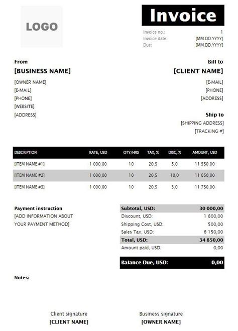 Writer Invoice Example