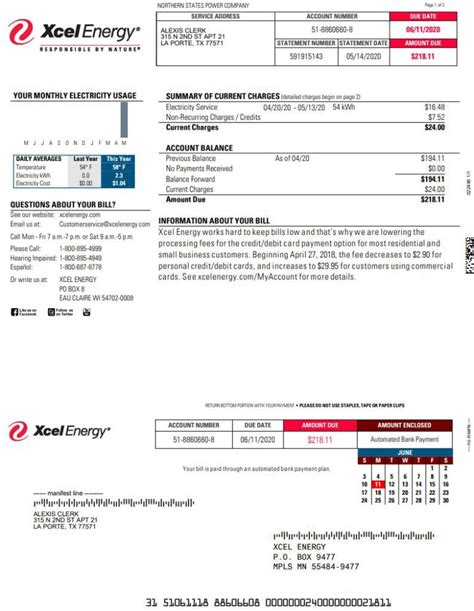 Xcel Energy Bill Template