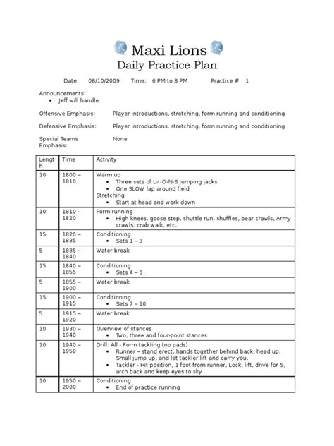 Youth Football Practice Plan Template