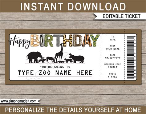 Zoo Ticket Templates for Personal Use